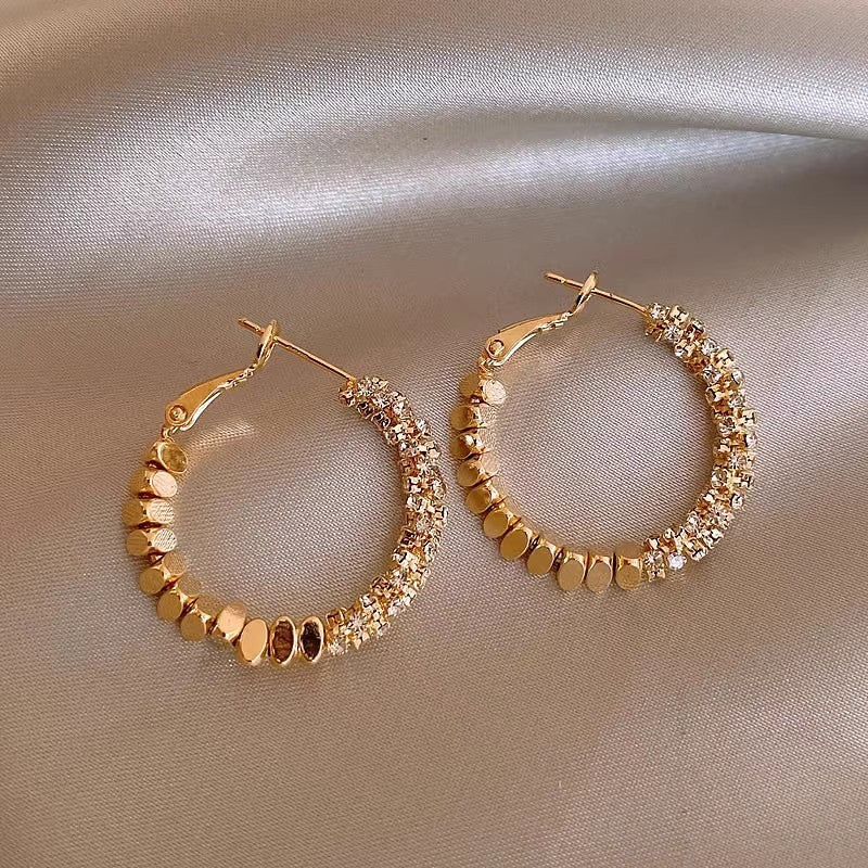 Anting Wanita Korea Mutiara Berlian Fashion Cewek Stud Hoop Earring