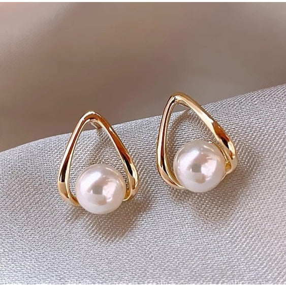 Anting Wanita Korea Mutiara Berlian Fashion Cewek Stud Hoop Earring