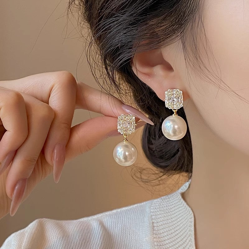 Anting Wanita Korea Mutiara Berlian Fashion Cewek Stud Hoop Earring