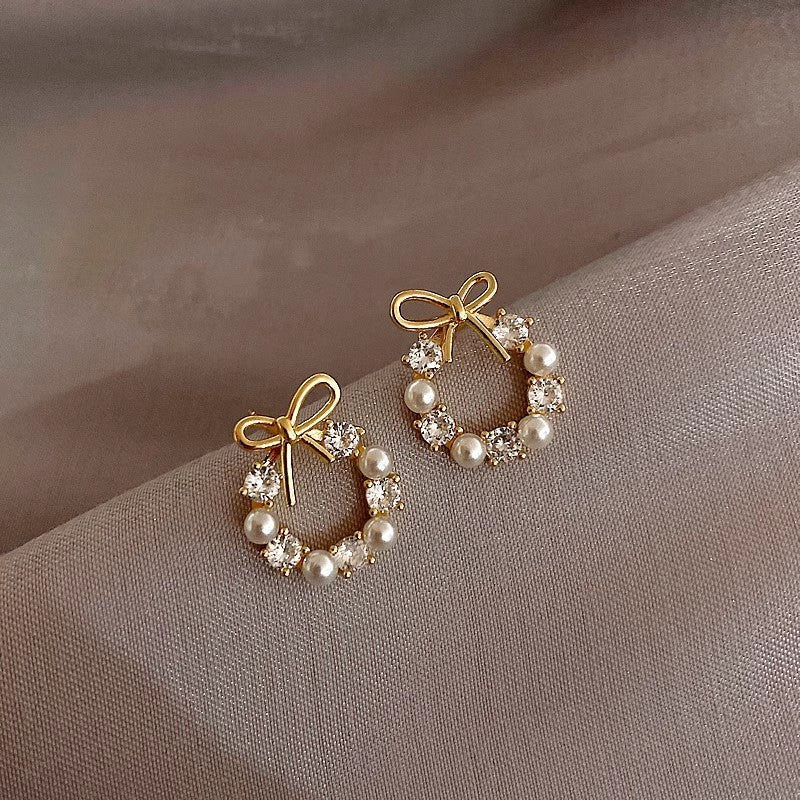 Anting Wanita Korea Mutiara Berlian Fashion Cewek Stud Hoop Earring