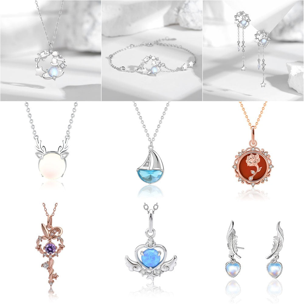 Koleksi Kalung Moonstone Opal Perhiasan Wanita Necklace Collection