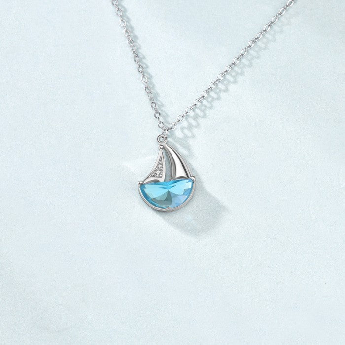 Kalung Ocean Blue Perak 925 Model Kapal Laut  Boat Necklace