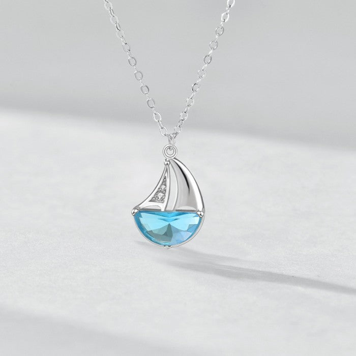 Kalung Ocean Blue Perak 925 Model Kapal Laut  Boat Necklace