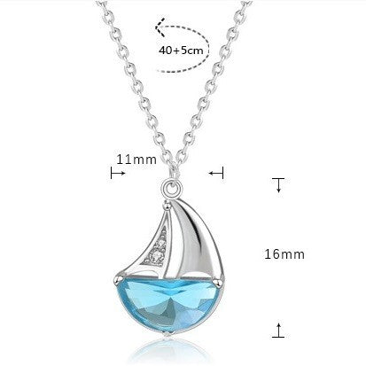 Kalung Ocean Blue Perak 925 Model Kapal Laut  Boat Necklace