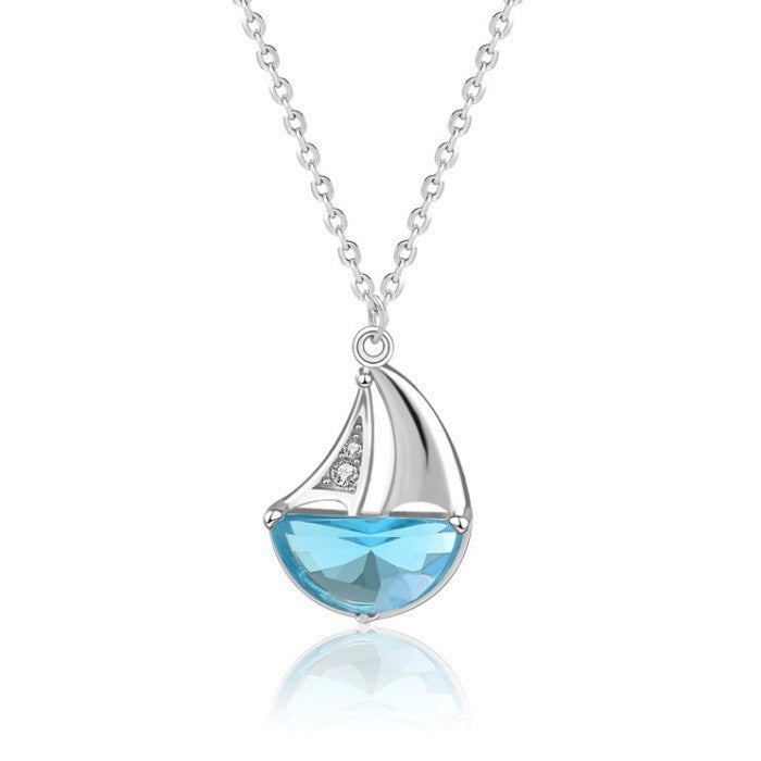 Kalung Ocean Blue Perak 925 Model Kapal Laut  Boat Necklace