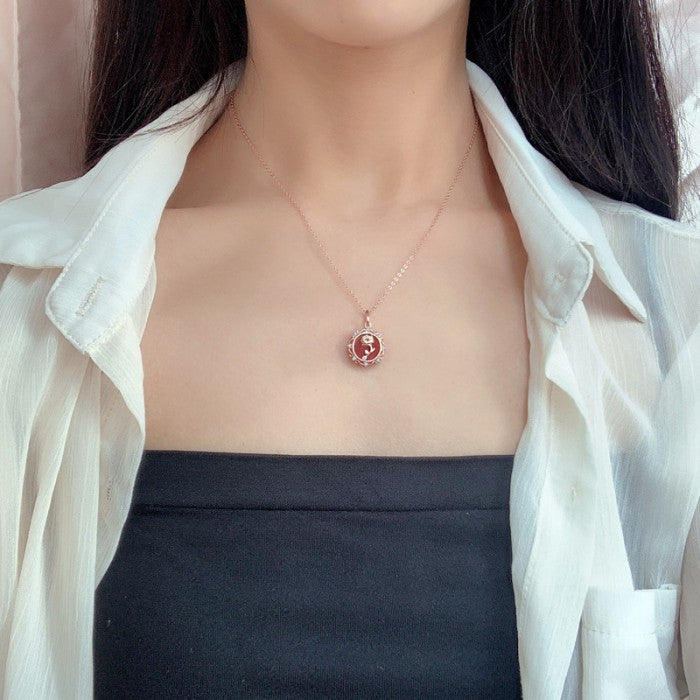 Kalung  Agate Merah Natural Model Bunga Perak 925 Red Necklace