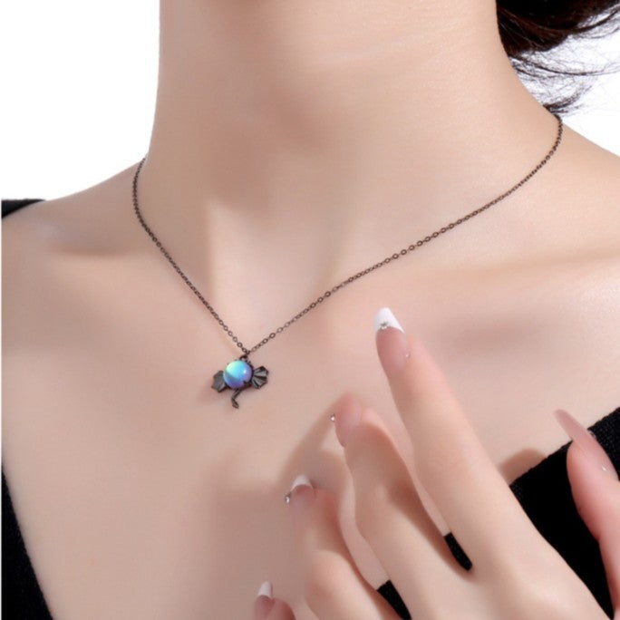 Kalung Halloween Kelelawar Perak S925 Moonstone Bat Necklace