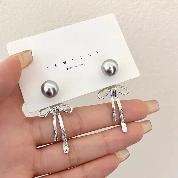 Anting Pita Simpul Kupu Kupu Stylish Silver Modern Knot Earrings