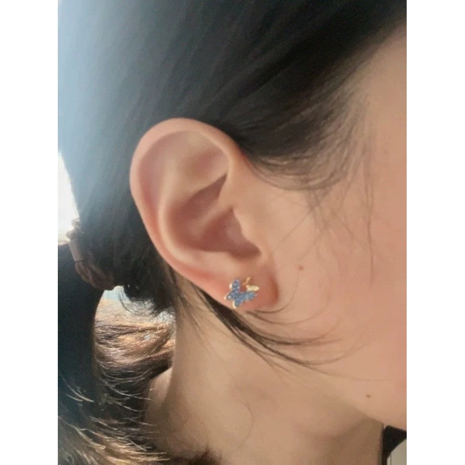 Anting Stud Kupu-Kupu Biru dengan Detail Berkilau Perak S925 Earrings