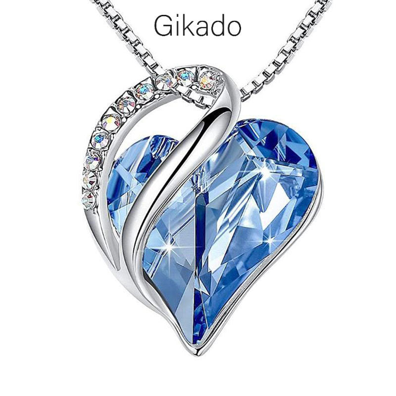 Kalung Infinity Love Heart with Birthstone Crystals Necklace S925 Gikado Jewellery