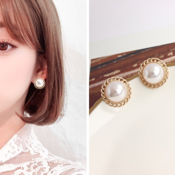 Anting Wanita Korea Mutiara Berlian Fashion Cewek Stud Hoop Earring