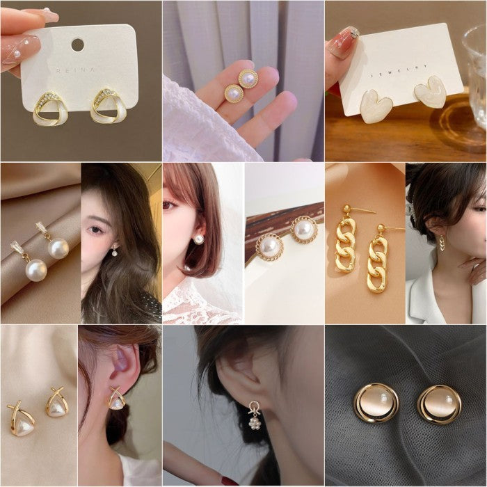 Anting Wanita Korea Mutiara Berlian Fashion Cewek Stud Hoop Earring