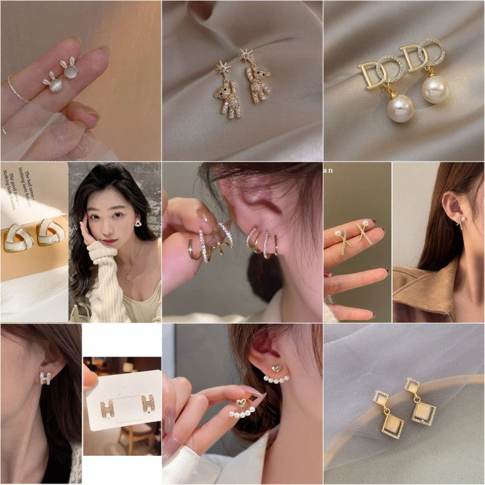 Anting Wanita Korea Mutiara Berlian Fashion Cewek Stud Hoop Earring