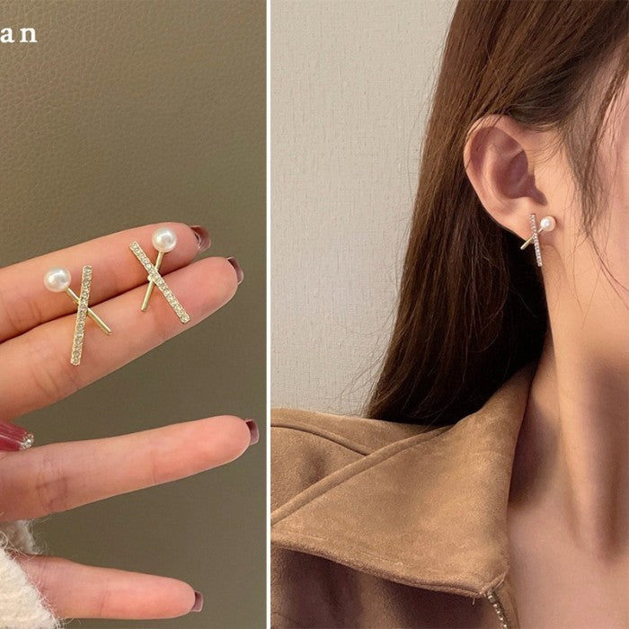 Anting Wanita Korea Mutiara Berlian Fashion Cewek Stud Hoop Earring