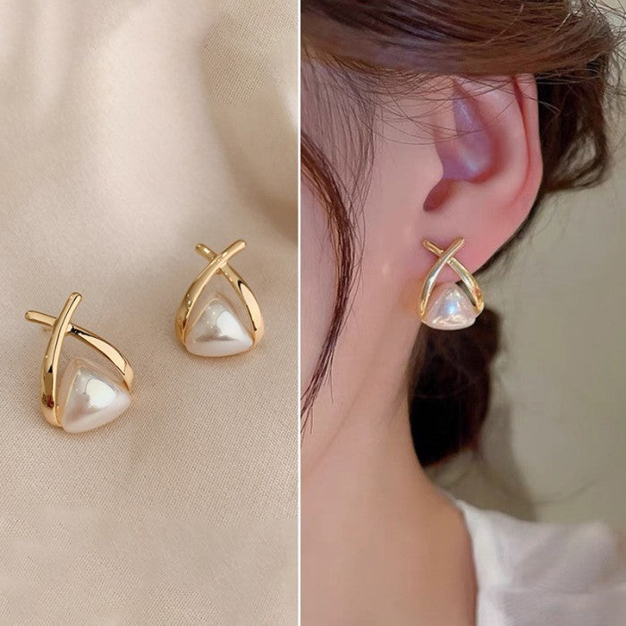 Anting Wanita Korea Mutiara Berlian Fashion Cewek Stud Hoop Earring