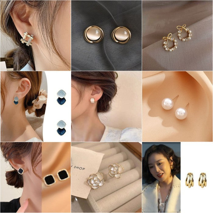 Anting Wanita Korea Mutiara Berlian Fashion Cewek Stud Hoop Earring