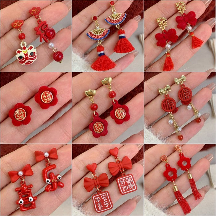 Anting Merah Imlek Keberuntungan Unik Red Chinese New Year Earrings