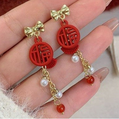 Anting Merah Imlek Keberuntungan Unik Red Chinese New Year Earrings